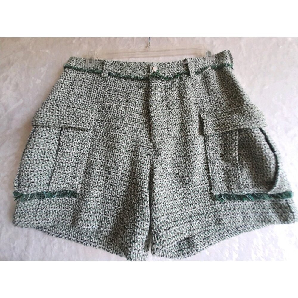Zara Sz 32 Tweed Italian Fabric Heavyweight Hipster Preppy Grunge Fringe Shorts